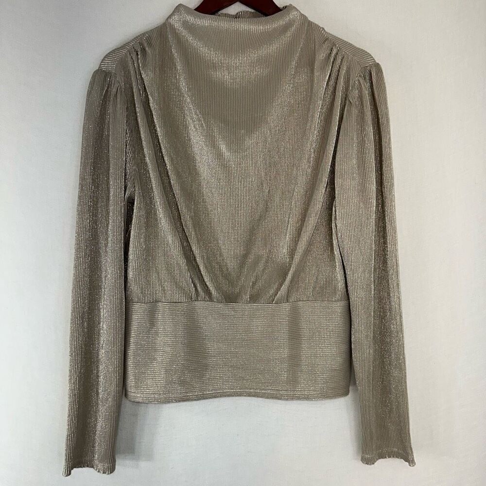 Ann Taylor Metallic Champagne Draped Cowl Neck Top Womens Medium Modern Glam